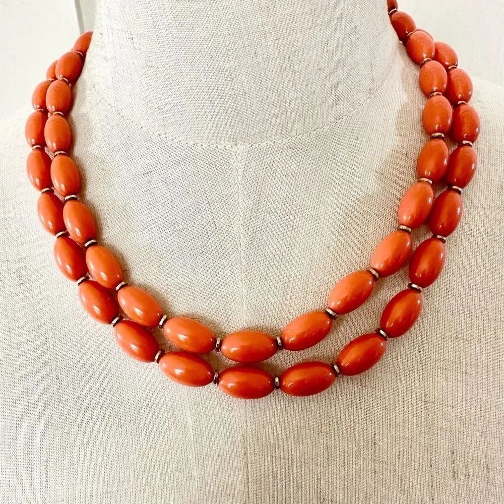 Orange beaded double strand vintage necklace
